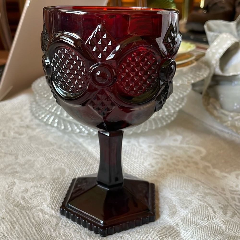 VTG AVON Collection Cape Code Ruby Red goblet footed glass